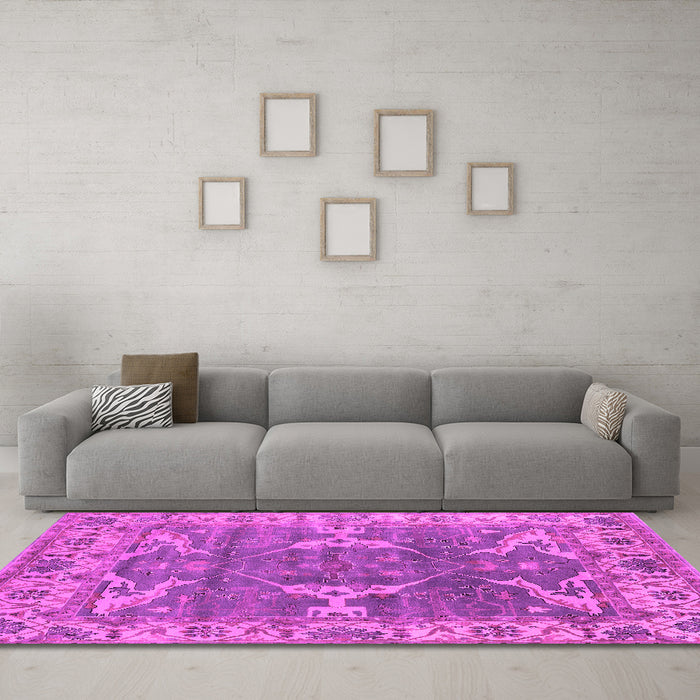 Machine Washable Oriental Pink Industrial Rug in a Living Room, wshurb1614pnk