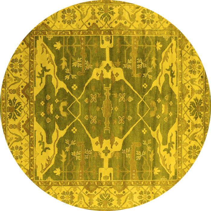 Round Machine Washable Oriental Yellow Industrial Rug, wshurb1615yw