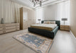 Mid-Century Modern Sandstone Brown Oriental Rug in a Bedroom, urb1615