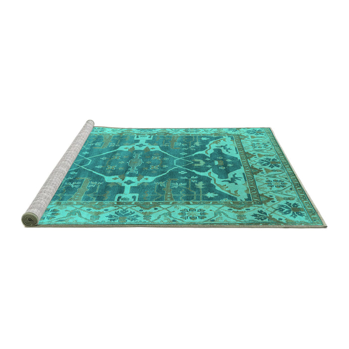 Sideview of Machine Washable Oriental Turquoise Industrial Area Rugs, wshurb1615turq