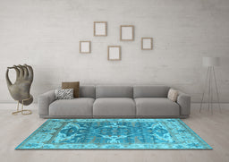Machine Washable Oriental Light Blue Industrial Rug in a Living Room, wshurb1615lblu