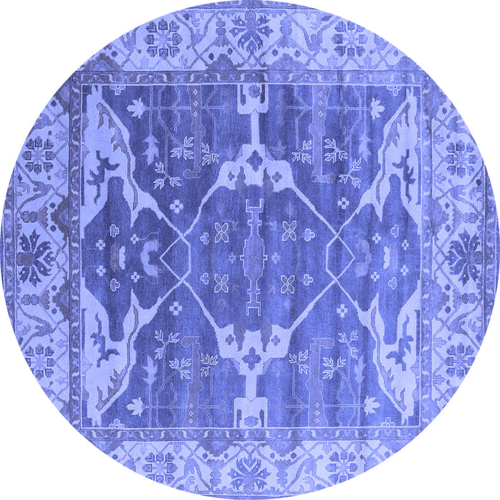 Round Machine Washable Oriental Blue Industrial Rug, wshurb1615blu