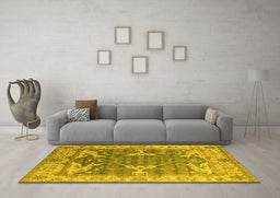 Machine Washable Oriental Yellow Industrial Rug in a Living Room, wshurb1615yw