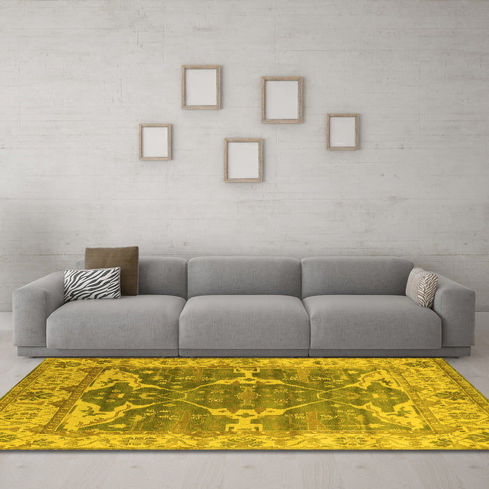 Machine Washable Oriental Yellow Industrial Rug in a Living Room, wshurb1615yw