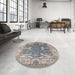 Round Mid-Century Modern Sandstone Brown Oriental Rug in a Office, urb1615