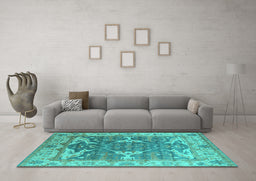 Machine Washable Oriental Turquoise Industrial Area Rugs in a Living Room,, wshurb1615turq