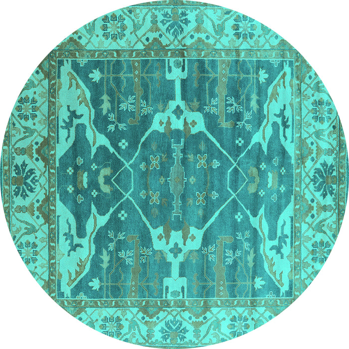 Round Machine Washable Oriental Turquoise Industrial Area Rugs, wshurb1615turq