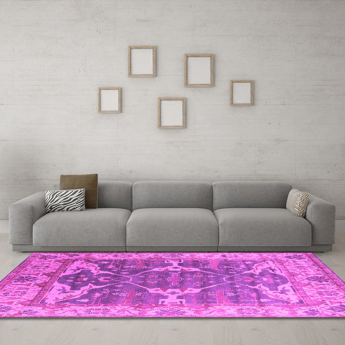 Machine Washable Oriental Pink Industrial Rug in a Living Room, wshurb1615pnk