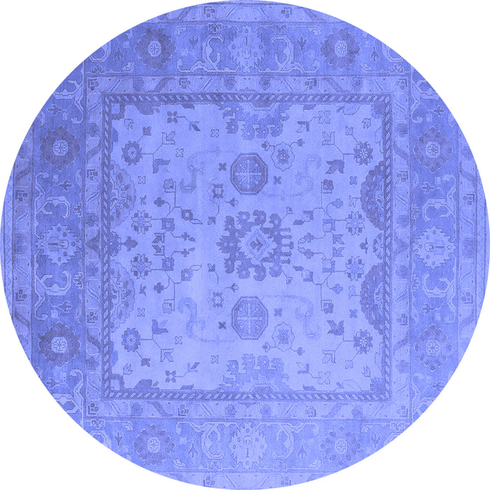 Round Machine Washable Oriental Blue Industrial Rug, wshurb1616blu