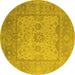 Round Machine Washable Oriental Yellow Industrial Rug, wshurb1616yw