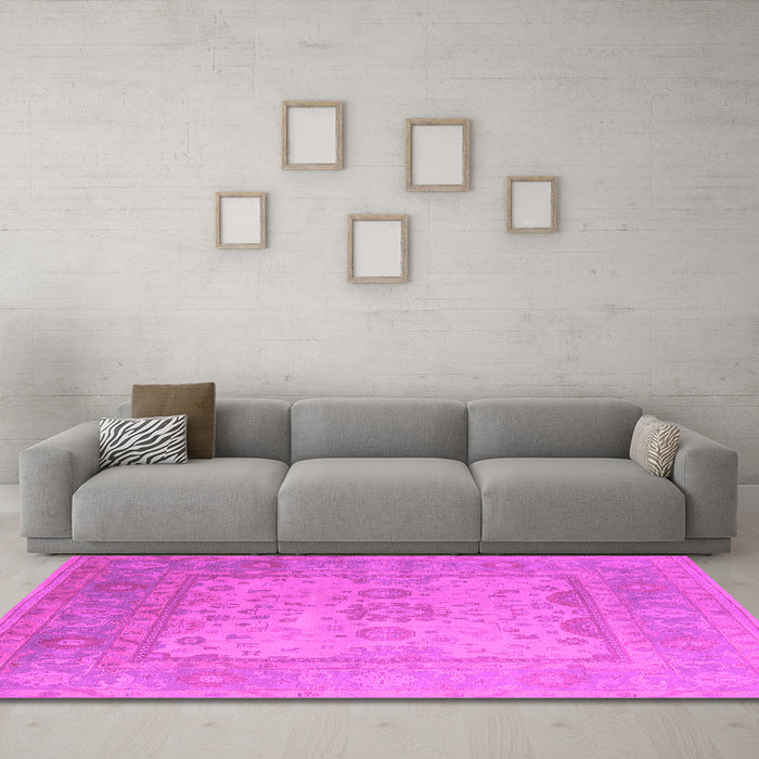 Machine Washable Oriental Pink Industrial Rug in a Living Room, wshurb1616pnk