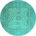 Round Oriental Turquoise Industrial Rug, urb1616turq