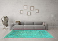 Machine Washable Oriental Turquoise Industrial Rug, wshurb1616turq