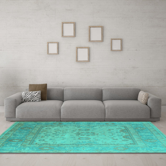 Machine Washable Oriental Turquoise Industrial Area Rugs in a Living Room,, wshurb1616turq