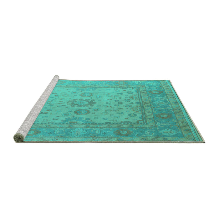 Sideview of Machine Washable Oriental Turquoise Industrial Area Rugs, wshurb1616turq