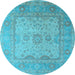 Round Machine Washable Oriental Light Blue Industrial Rug, wshurb1616lblu