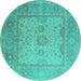 Round Machine Washable Oriental Turquoise Industrial Area Rugs, wshurb1616turq