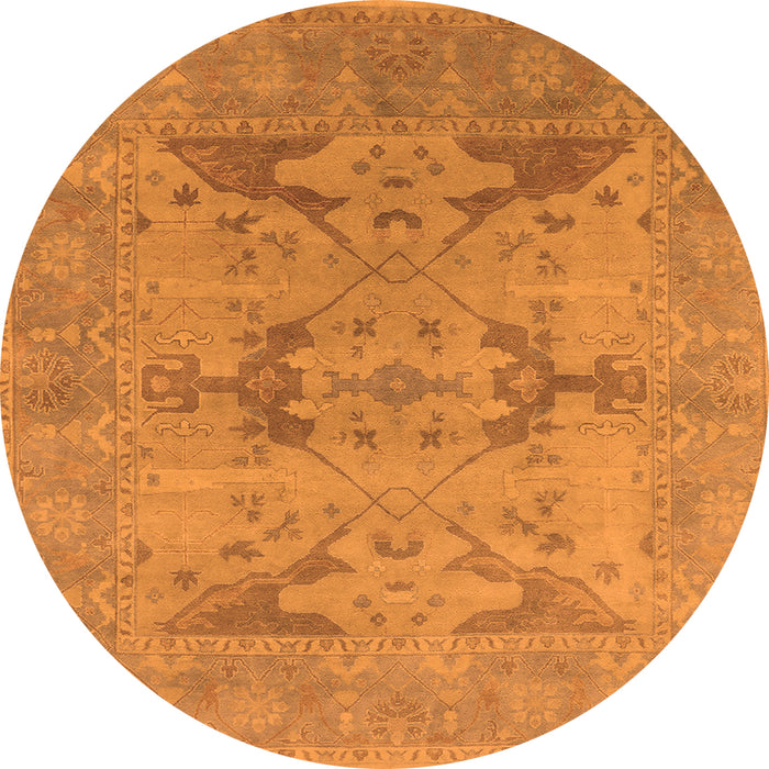 Round Machine Washable Oriental Orange Industrial Area Rugs, wshurb1617org