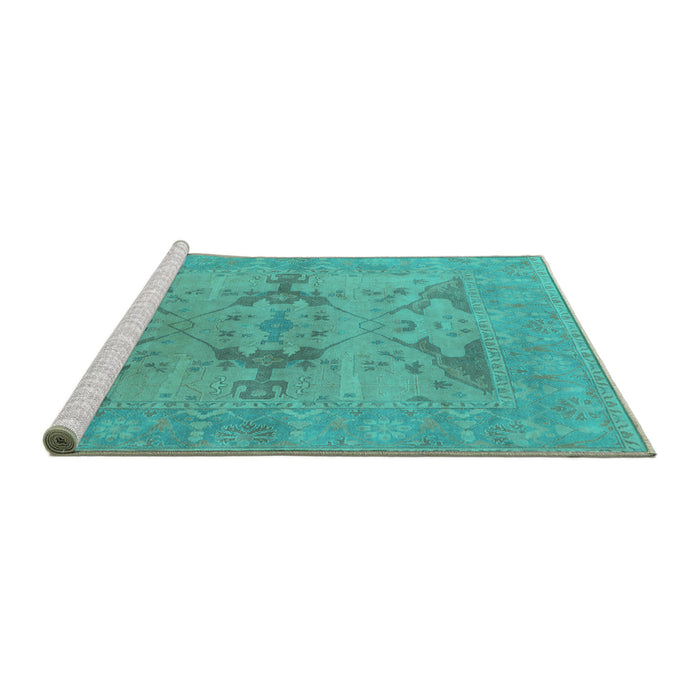 Sideview of Machine Washable Oriental Turquoise Industrial Area Rugs, wshurb1617turq