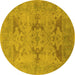 Round Machine Washable Oriental Yellow Industrial Rug, wshurb1617yw