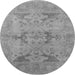 Round Machine Washable Oriental Gray Industrial Rug, wshurb1617gry