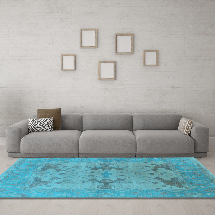 Machine Washable Oriental Light Blue Industrial Rug in a Living Room, wshurb1617lblu