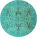 Round Machine Washable Oriental Turquoise Industrial Area Rugs, wshurb1617turq
