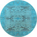 Round Machine Washable Oriental Light Blue Industrial Rug, wshurb1617lblu