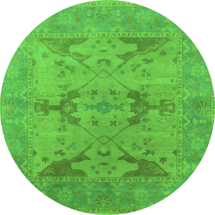Round Machine Washable Oriental Green Industrial Area Rugs, wshurb1617grn