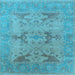 Square Machine Washable Oriental Light Blue Industrial Rug, wshurb1617lblu