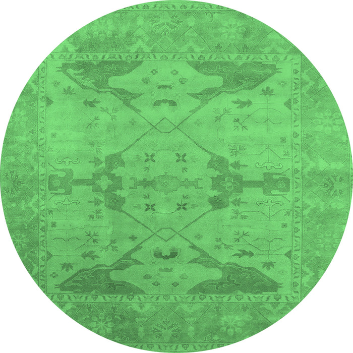Round Machine Washable Oriental Emerald Green Industrial Area Rugs, wshurb1618emgrn
