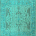 Square Machine Washable Oriental Turquoise Industrial Area Rugs, wshurb1618turq