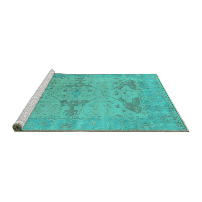 Sideview of Machine Washable Oriental Turquoise Industrial Area Rugs, wshurb1618turq