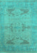 Machine Washable Oriental Turquoise Industrial Area Rugs, wshurb1618turq