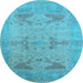 Round Machine Washable Oriental Light Blue Industrial Rug, wshurb1618lblu