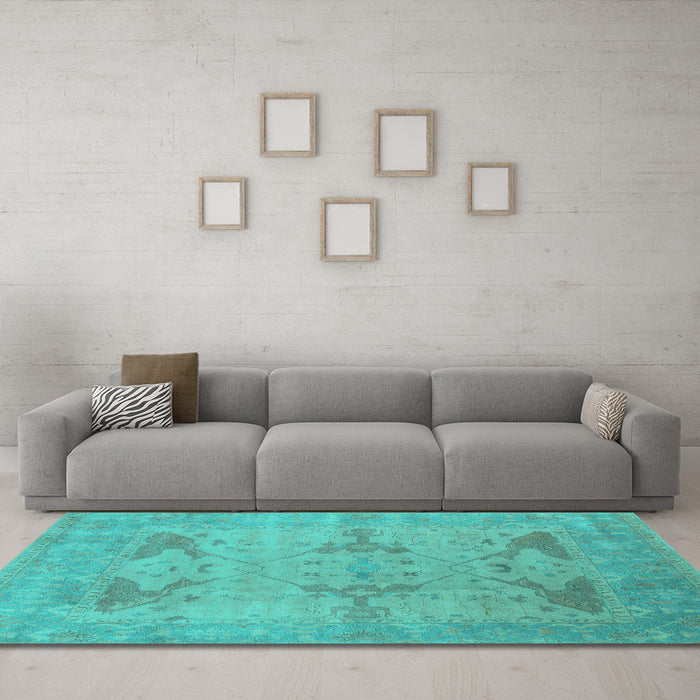 Machine Washable Oriental Turquoise Industrial Area Rugs in a Living Room,, wshurb1618turq