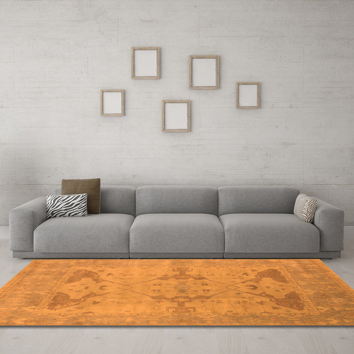 Machine Washable Oriental Orange Industrial Area Rugs in a Living Room, wshurb1618org
