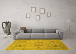 Machine Washable Oriental Yellow Industrial Rug in a Living Room, wshurb1618yw