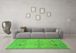 Machine Washable Oriental Green Industrial Area Rugs in a Living Room,, wshurb1618grn