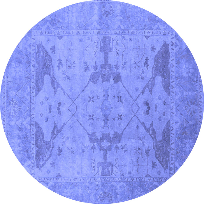 Round Machine Washable Oriental Blue Industrial Rug, wshurb1618blu