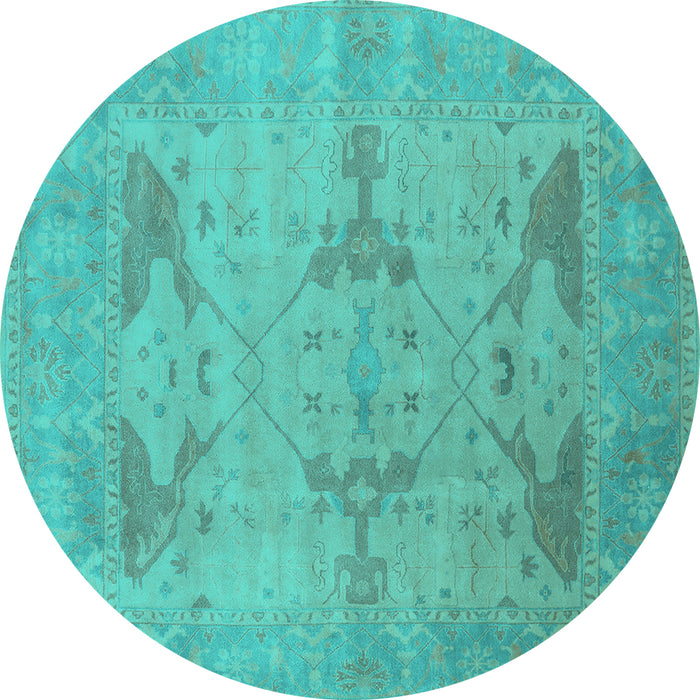 Round Oriental Turquoise Industrial Rug, urb1618turq