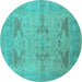 Round Oriental Turquoise Industrial Rug, urb1618turq