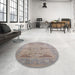 Round Mid-Century Modern Rosy Brown Pink Oriental Rug in a Office, urb1618