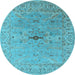 Round Machine Washable Oriental Light Blue Industrial Rug, wshurb1619lblu