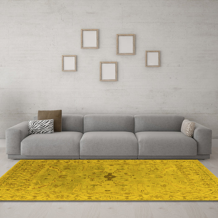 Machine Washable Oriental Yellow Industrial Rug in a Living Room, wshurb1619yw
