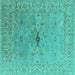 Square Machine Washable Oriental Turquoise Industrial Area Rugs, wshurb1619turq