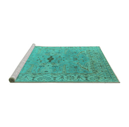 Sideview of Machine Washable Oriental Turquoise Industrial Area Rugs, wshurb1619turq