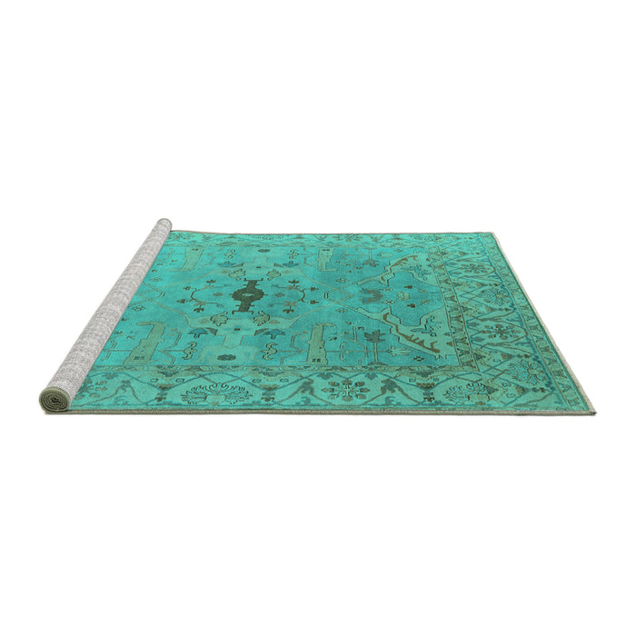 Sideview of Machine Washable Oriental Turquoise Industrial Area Rugs, wshurb1619turq
