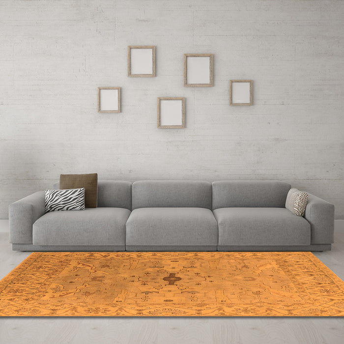 Machine Washable Oriental Orange Industrial Area Rugs in a Living Room, wshurb1619org