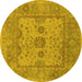 Round Machine Washable Oriental Yellow Industrial Rug, wshurb1620yw